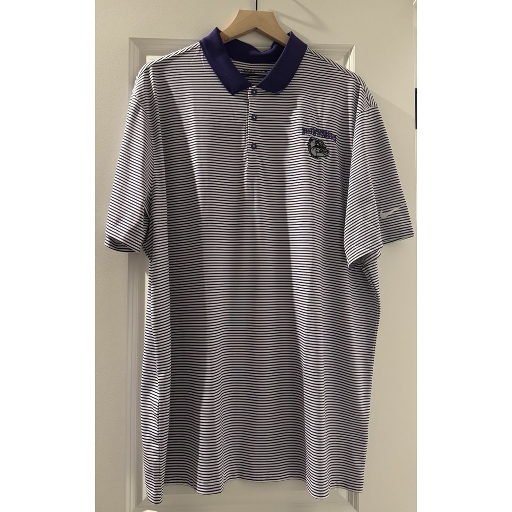Nike Golf Dri-FIT Polo Shirt Mens 2XL Purple White Striped Brownsburg Bulldogs